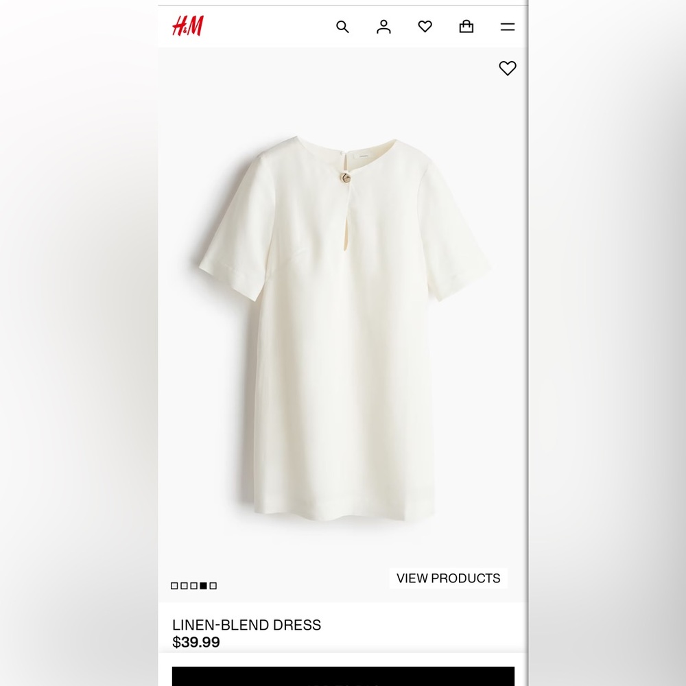 H&M Cream Short Sleeve Dress with gold accent
